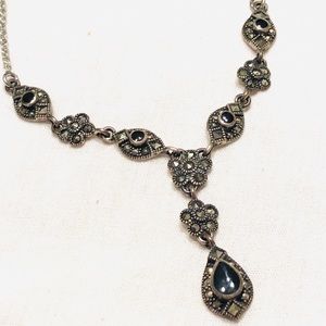 Sterling silver 925 onyx marcasite necklace